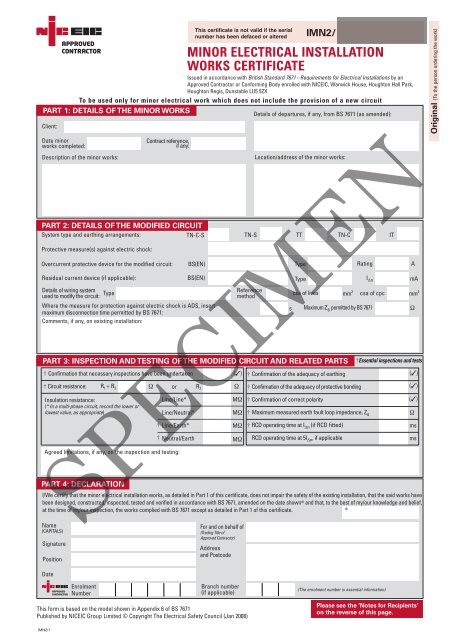 minor electrical installation works certificate - NICEIC