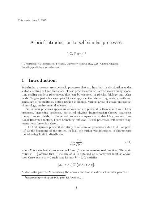 Similar Process A brief introduction to self-similar processes. - Cimat
