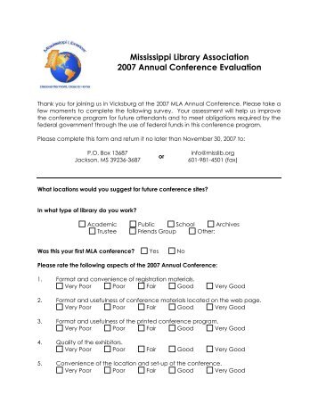 Evaluation Form (PDF file) - Mississippi Library Association
