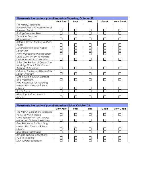 Evaluation Form (PDF file) - Mississippi Library Association