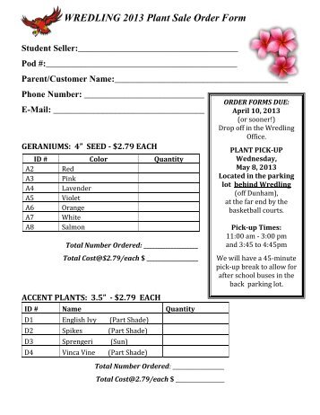 to view and print the Plant Order Form. - Wredling Middle School