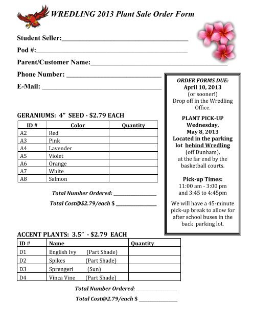 to view and print the Plant Order Form. - Wredling Middle School