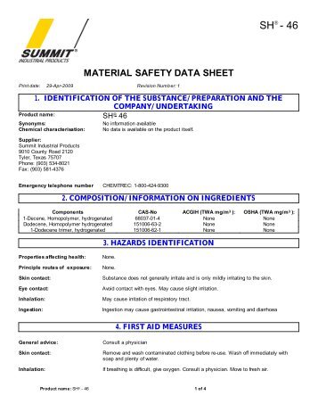 Download Summit SH-46 Material Safety Data Sheet (MSDS)