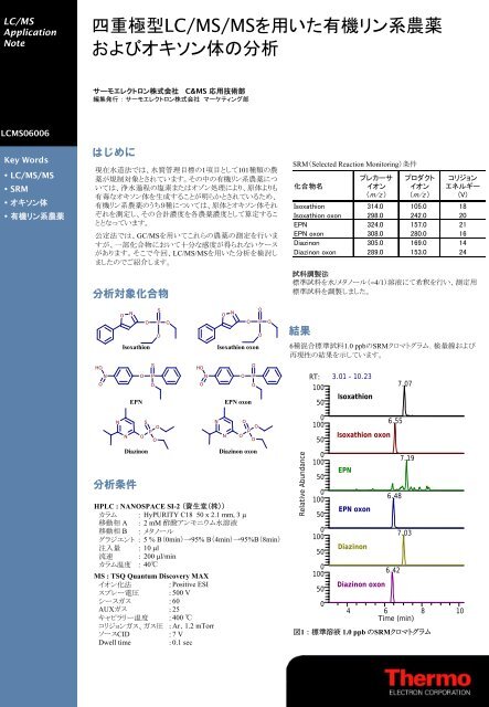 四重極型LC/MS/MSを用いた有機リン系農薬 およびオキソン
