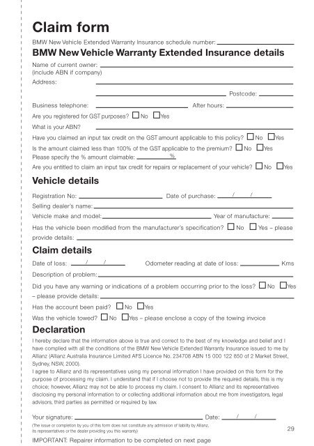 BMW New Vehicle Extended Warranty Insurance