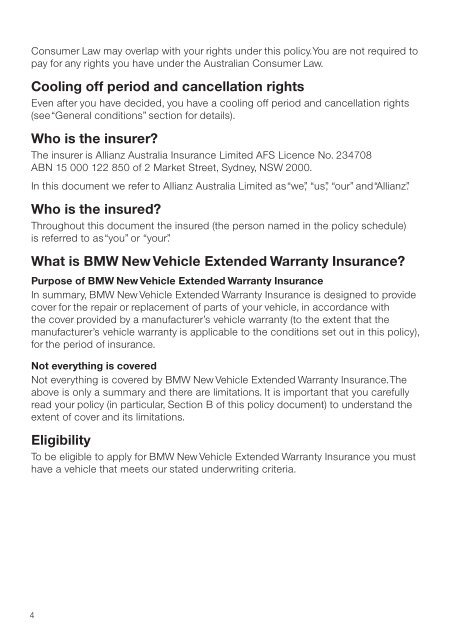 BMW New Vehicle Extended Warranty Insurance