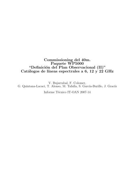 CatÃ¡logos de lÂ´Ä±neas espectrales a 6, 12