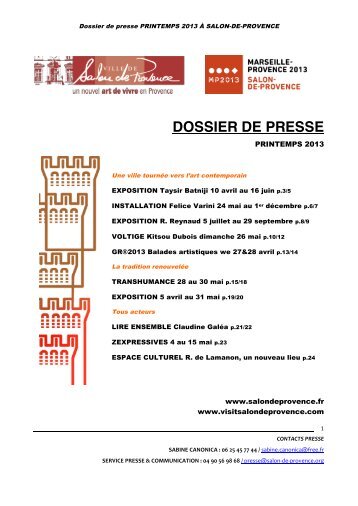 DOSSIER DE PRESSE - Office de tourisme Salon de Provence