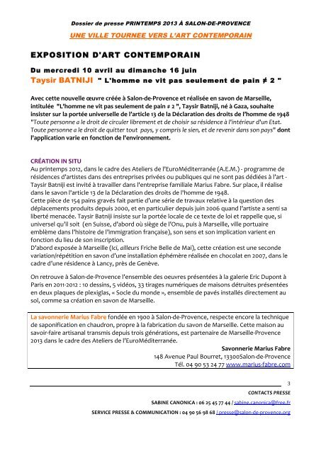 DOSSIER DE PRESSE - Office de tourisme Salon de Provence