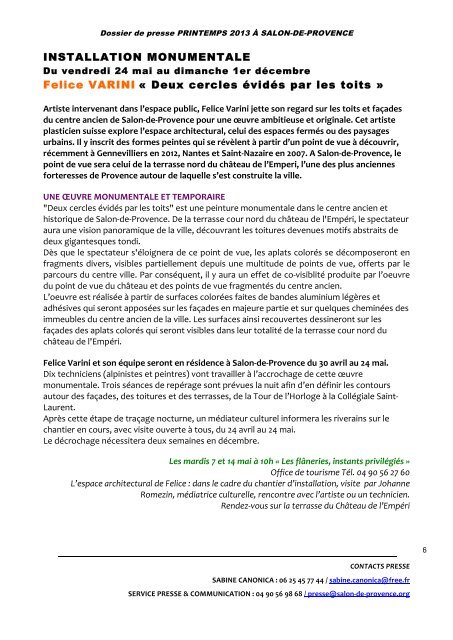 DOSSIER DE PRESSE - Office de tourisme Salon de Provence