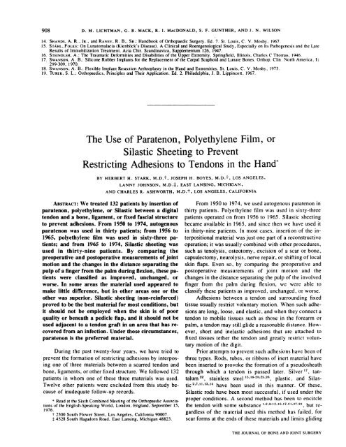 The Use of Paratenon, Polyethylene Film, or Silastic Sheeting to ...