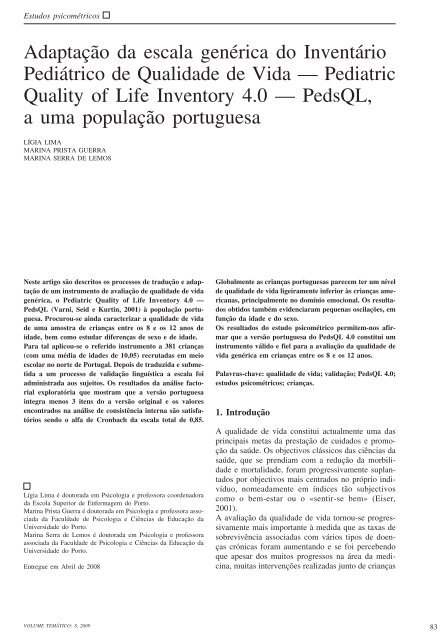 AdaptaÃ§Ã£o da escala genÃ©rica do InventÃ¡rio PediÃ¡trico de - Escola ...