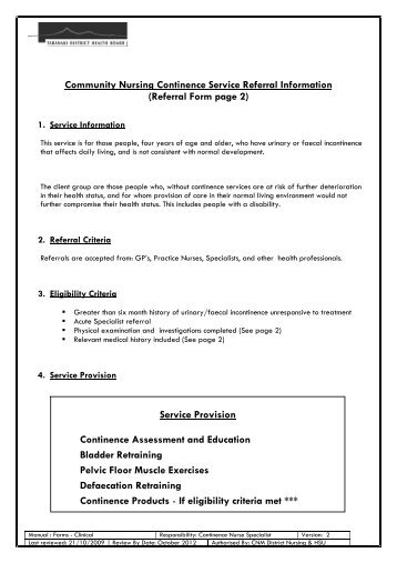 Community Nursing Continence Service Referral Information ...