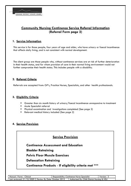 Community Nursing Continence Service Referral Information ...