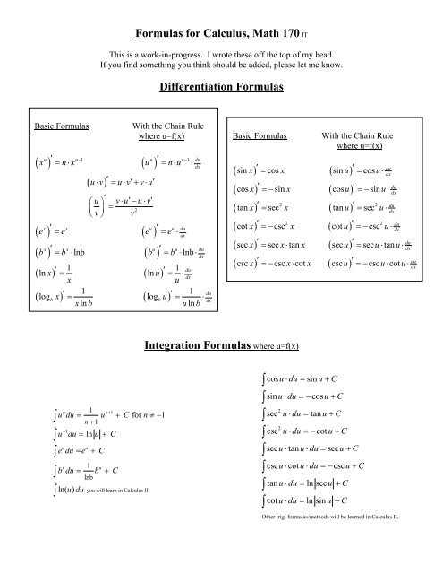 Formula sale of calculus