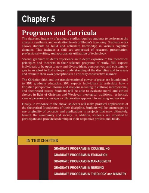 2012-2013 SNU Graduate Academic Catalog - Southern Nazarene ...