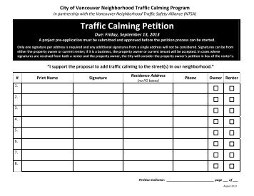 Neighborhood Traffic Calming Petition Form - City of Vancouver