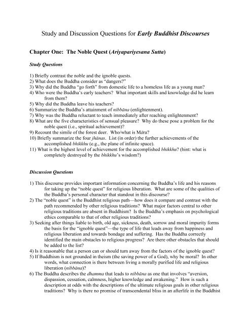 Study and Discussion Questions for Early Buddhist Discourses