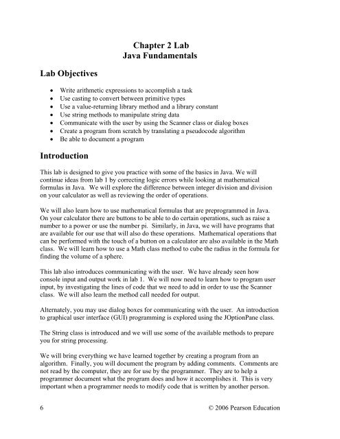 Chapter 2 Lab Java Fundamentals Lab Objectives Introduction