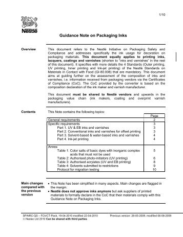 Guidance Note on Packaging Inks - Xeikon