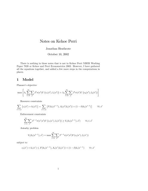 Notes on Kehoe Perri