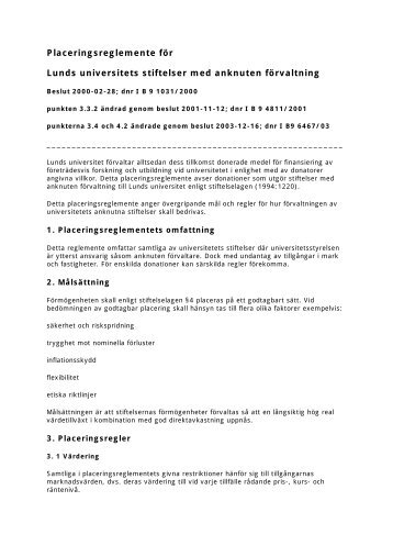 Placeringsreglemente fÃ¶r Lunds universitets stiftelser med anknuten ...