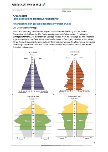 Arbeitsblatt Ã¢Â€ÂžDie gesetzliche RentenversicherungÃ¢Â€Âœ - Wirtschaft und ...