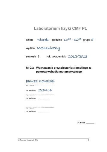 Sprawozdanie z cwiczen laboratoryjnych z fizyki. - CMF