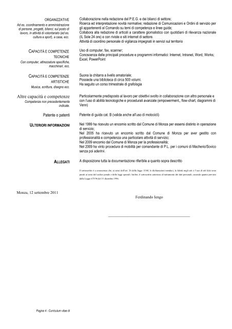 FORMATO EUROPEO PER IL CURRICULUM VITAE