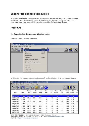Exporter les données WeatherLink vers Excel