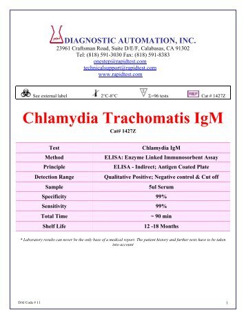 Chlamydia Trachomatis IgM - Diagnostic Automation : Cortez ...