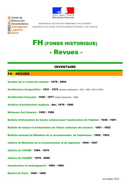 revues du fonds historique - Centre de documentation de l'urbanisme