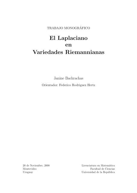 El Laplaciano en Variedades Riemannianas - Centro de MatemÃ¡tica