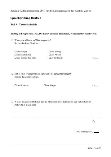 Deutsch Sprache Aufgaben - Zentrale AufnahmeprÃ¼fung