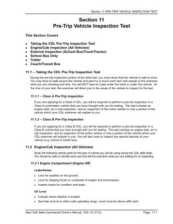 Section 11 PRE-TRIP VEHICLE INSPECTION TEST - DMV - New ...