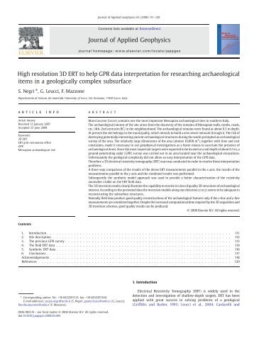 High resolution 3D ERT to help GPR data interpretation for ...