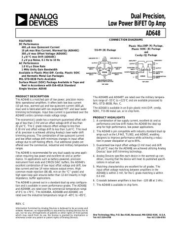 AD648 Dual Precision, Low Power BiFET Op Amp