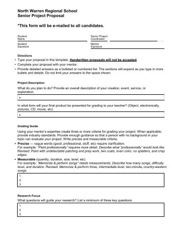 Senior Project Proposal Form - North Warren Regional School District