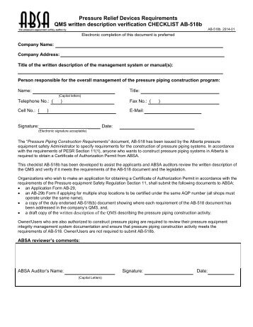 Pressure Piping Construction Requirements QMS MANUAL ... - ABSA