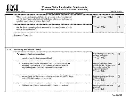 Pressure Piping Construction Requirements QMS MANUAL ... - ABSA