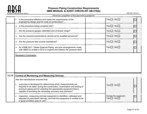 Pressure Piping Construction Requirements QMS MANUAL ... - ABSA