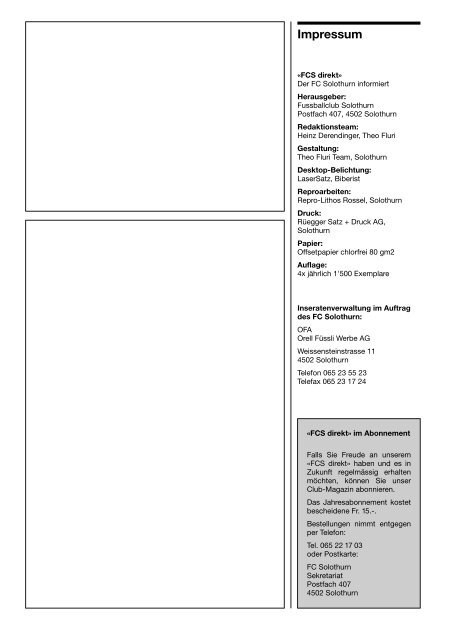 Der FC Solothurn informiert