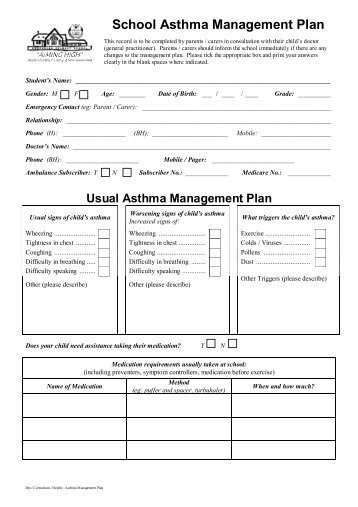 School Asthma Management Plan (pdf 110KB) - Doncaster Primary ...