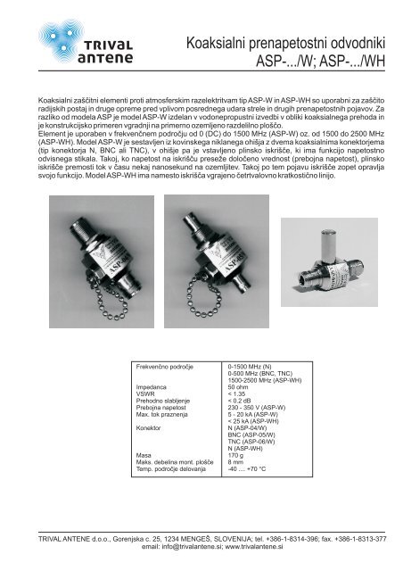 KOMPLETNI KATALOG vseh proizvodov v slovenščini - Trival Antene