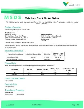 Vale Inco Black Nickel Oxide - Vale.com