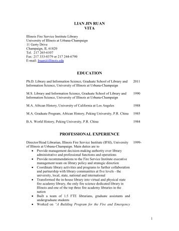 LIAN JIN RUAN Resume - Illinois Fire Service Institute - University of ...