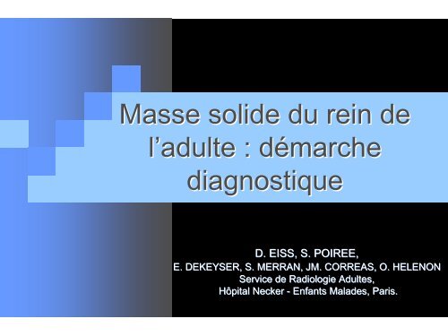 Masse solide du rein de l'adulte : dÃ©marche diagnostique