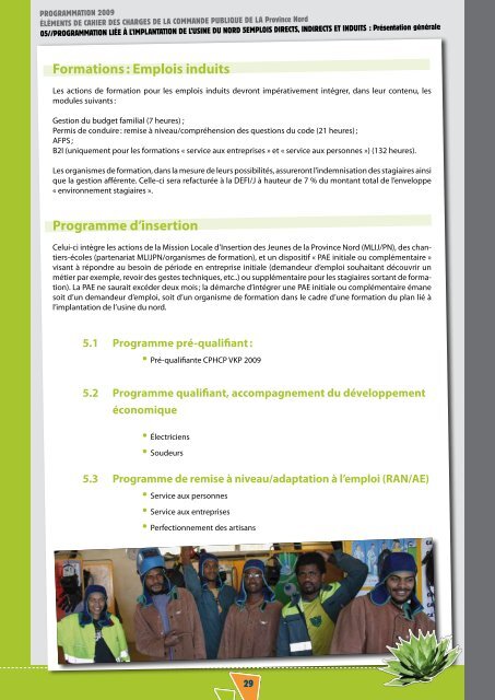 Programme d'insertion - Province Nord