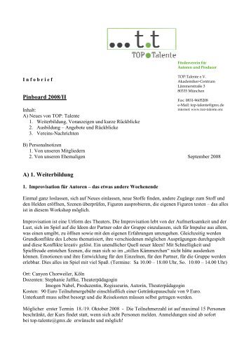 Pinboard II im Jahr 2008 - kor als Mail - TOP:Talente