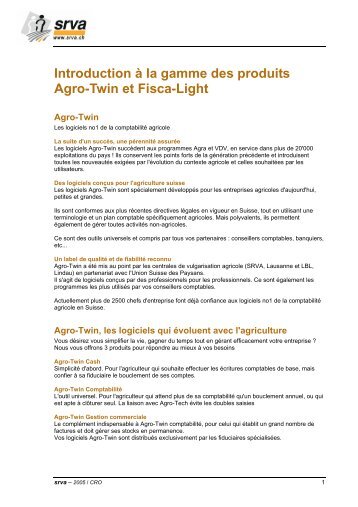 Introduction Ã  la gamme des produits Agro-Twin et Fisca ... - Agridea